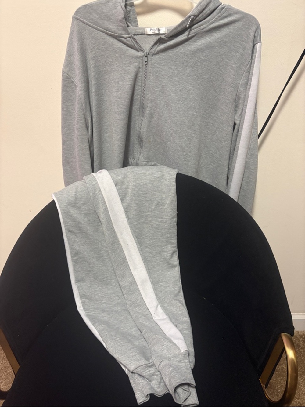 Women's Light Gray Hoodie Jogger Set with White Side Stripes